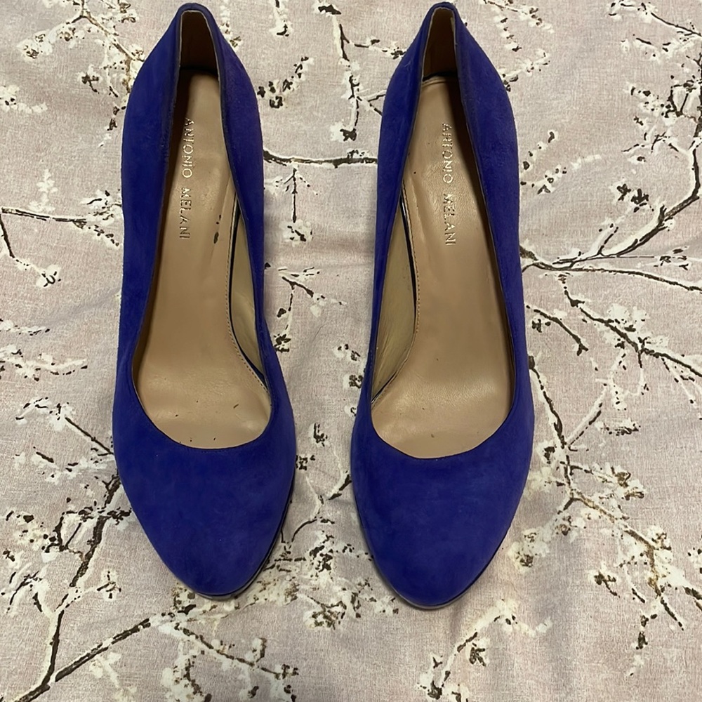 Blue suede shoes with small platform